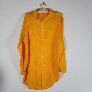Vintage The Bagshaws Mens Embroidered Yellow Button-Up Shirt Size 28 Long Sleeve